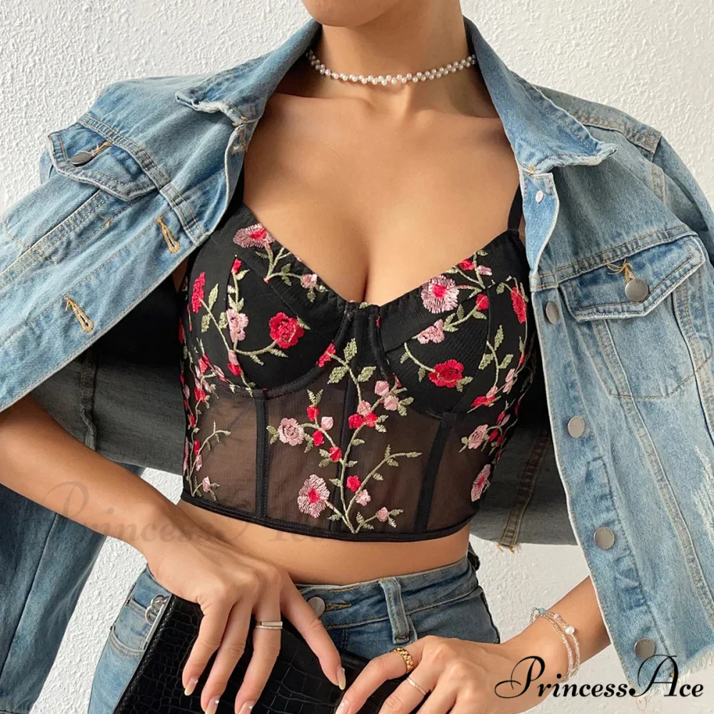 Flower Bustier Crop Top with Clasp Halter Tank - Image 3