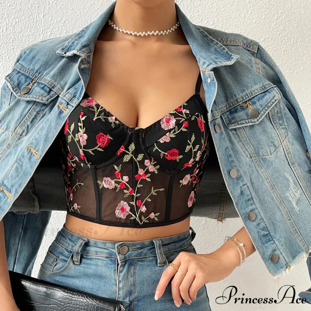 Flower Bustier Crop Top with Clasp Halter Tank - Image 4