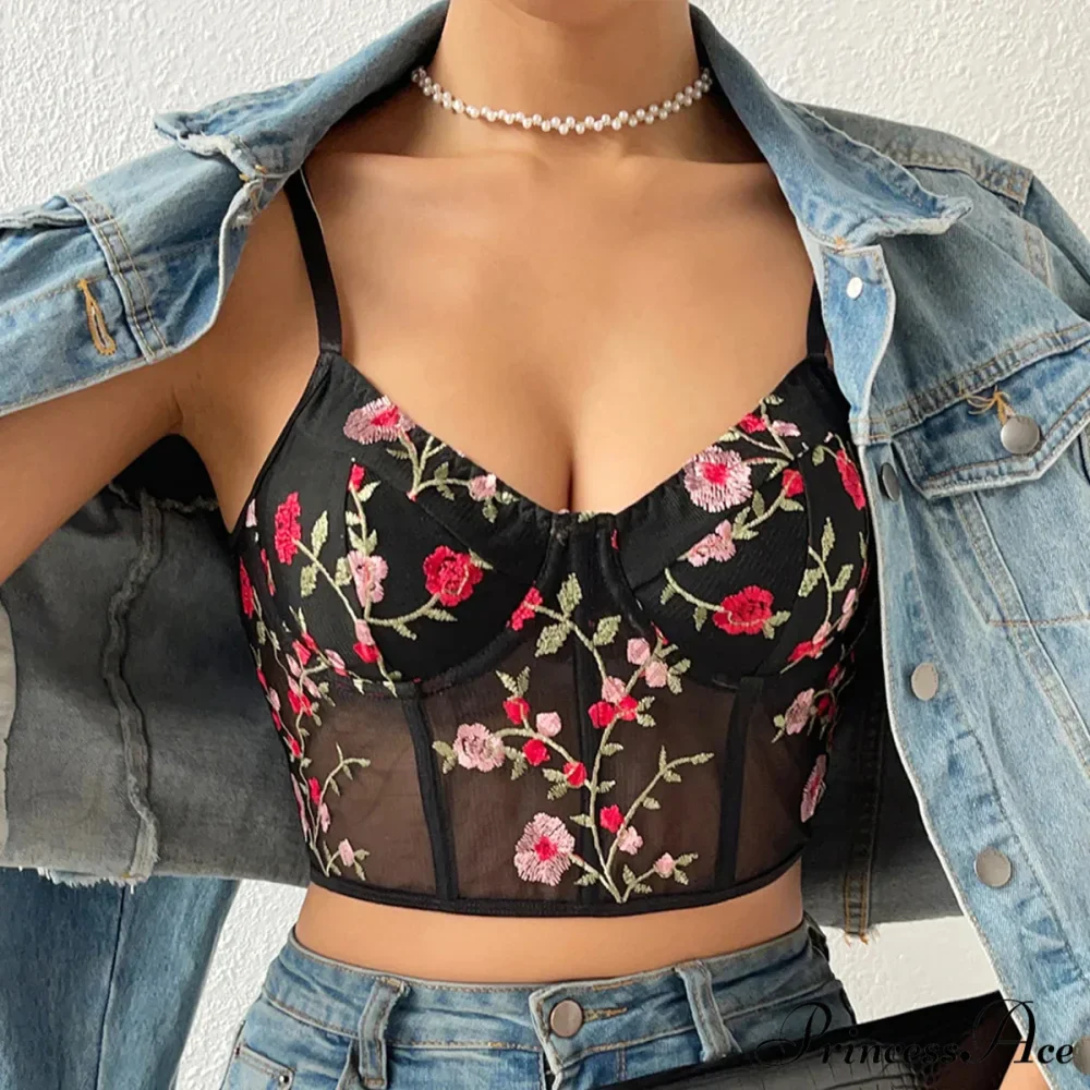 Flower Bustier Crop Top with Clasp Halter Tank - Image 5