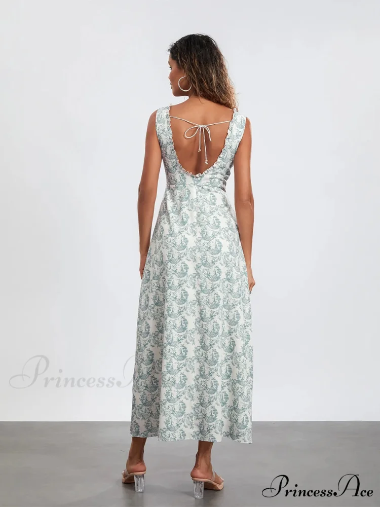 Flower Child Tank Dress Sleeveless Frilled Tie-up Sweetheart Floral Dress - Image 5