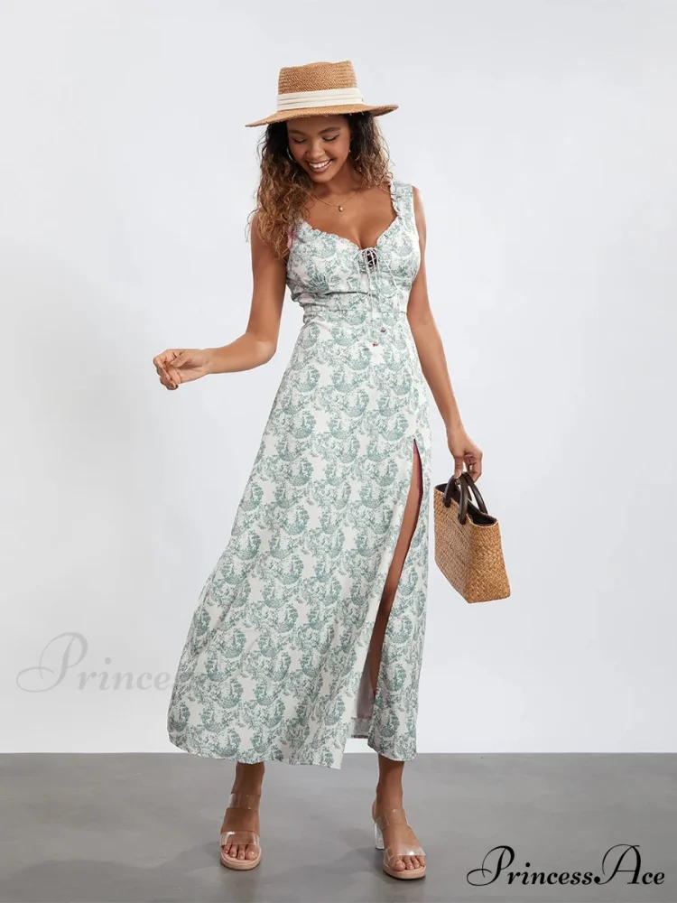 Flower Child Tank Dress Sleeveless Frilled Tie-up Sweetheart Floral Dress - Image 6