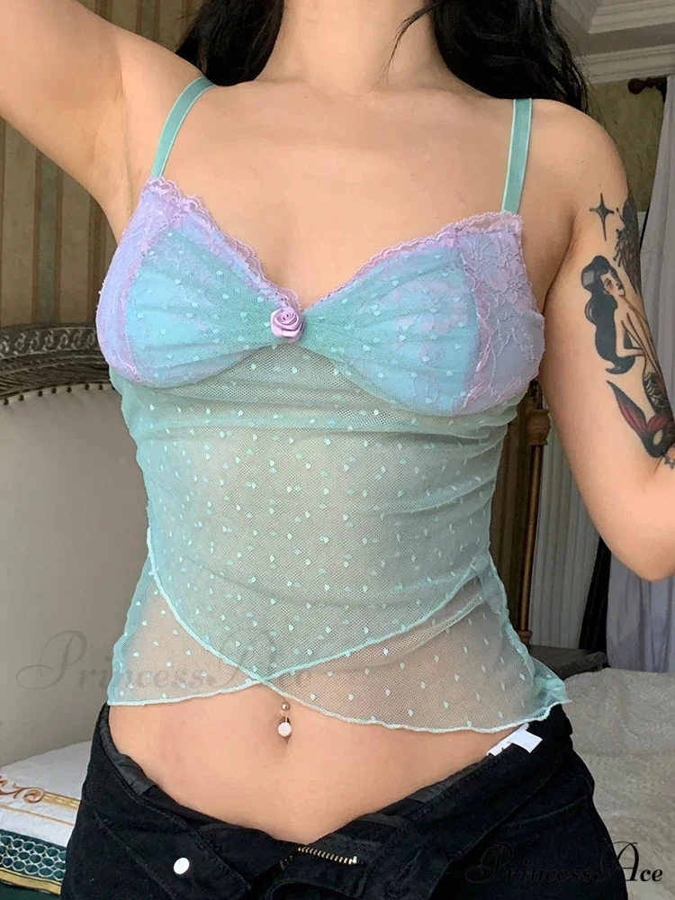 Flower Dotted Transparent Crop Top - Image 3