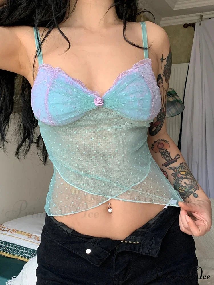 Flower Dotted Transparent Crop Top - Image 4