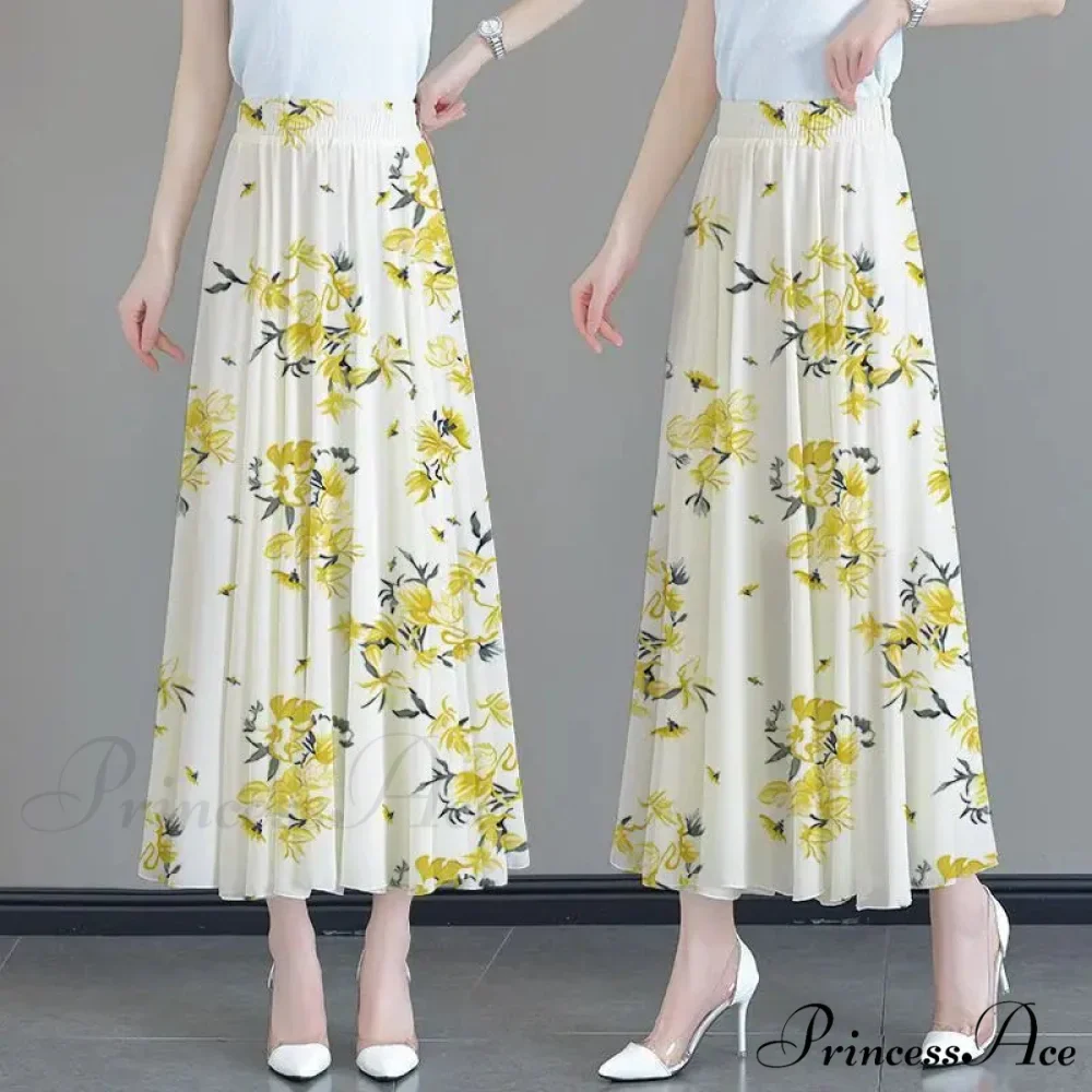 Flower Elevated Waist Patchwork Chiffon Seaside Skirt - Image 7