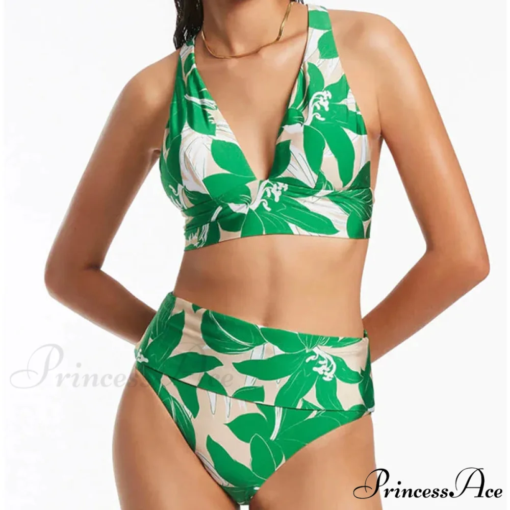 Flower Enhancing Plunge Neck Swimsuit Beach Attire Single Piece - Image 3