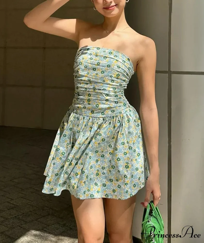 Flower Gathered Tube Mini Dress - Image 2