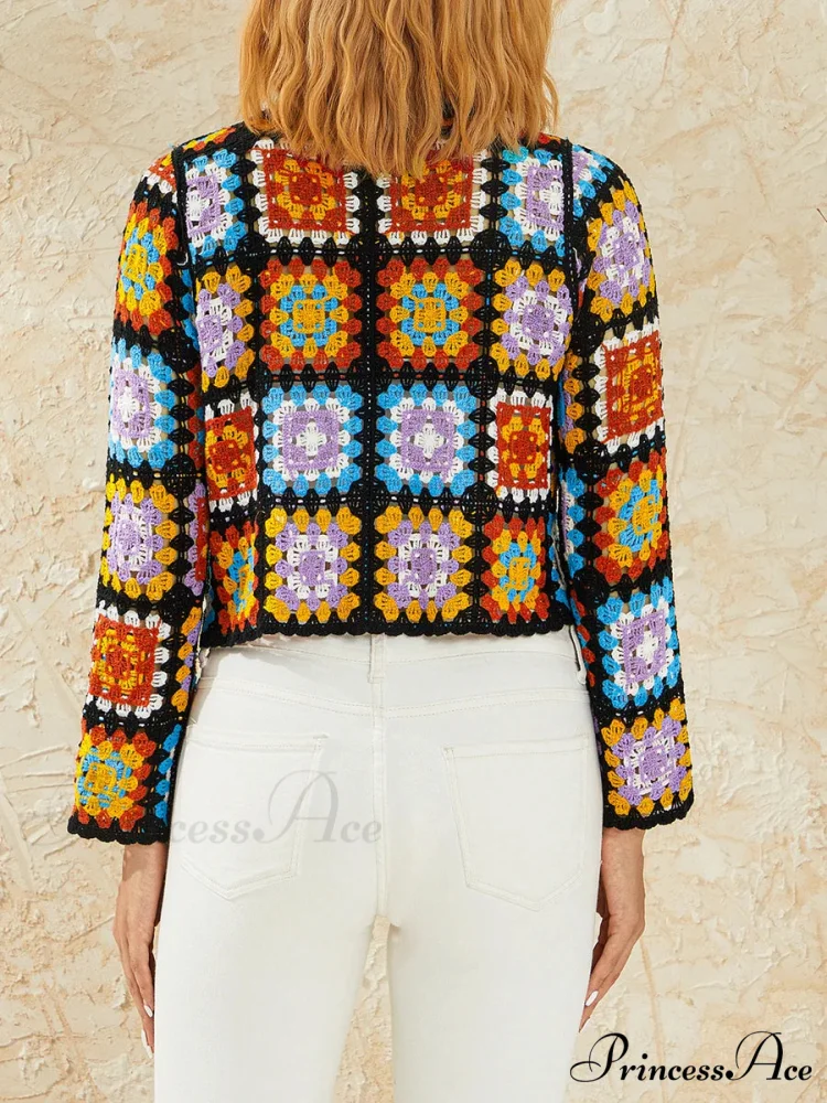 Flower Hollow Out V-Neck Knitted Cardigan - Image 2