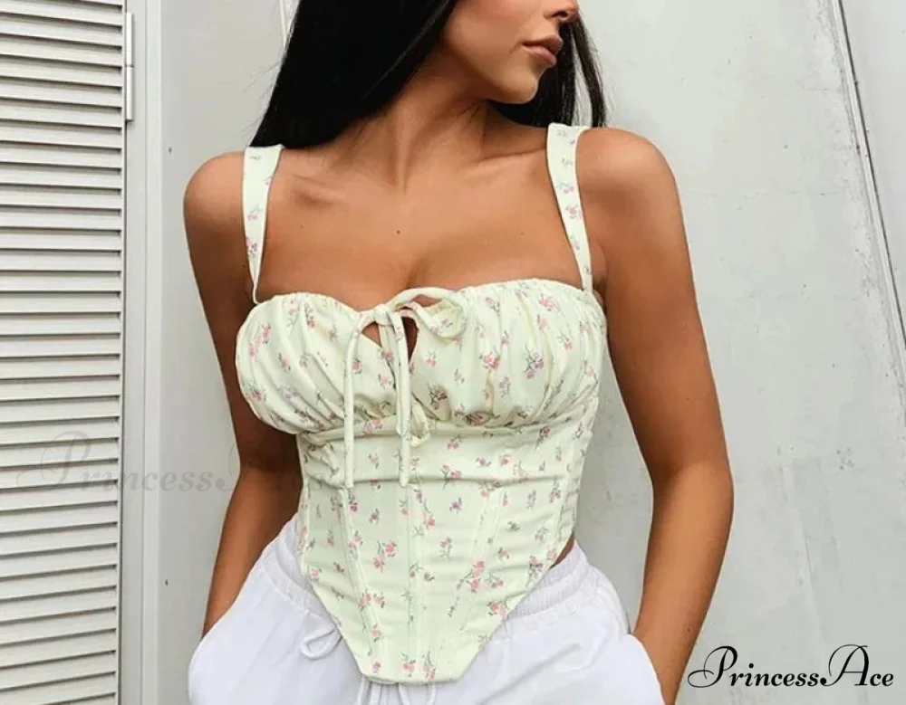 Flower Lace Gathered Tie Fitted Open Back Bustier - Image 3