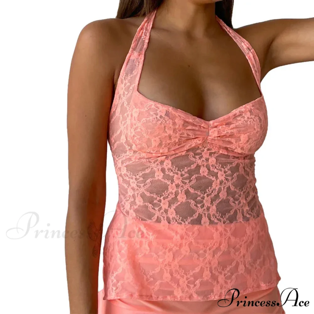 Flower Lace Mesh Transparent Backless Crop Top - Image 9