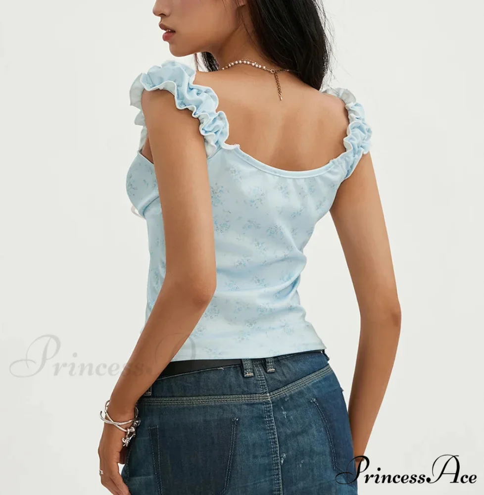 Flower Lace Patchwork Sleeveless Fitted Club Crop Vest - Image 2
