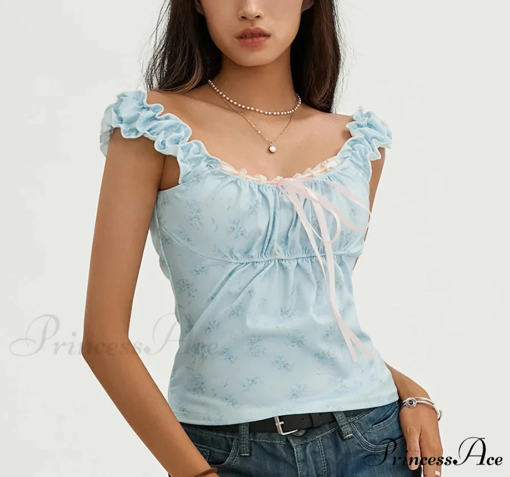 Flower Lace Patchwork Sleeveless Fitted Club Crop Vest - Image 4