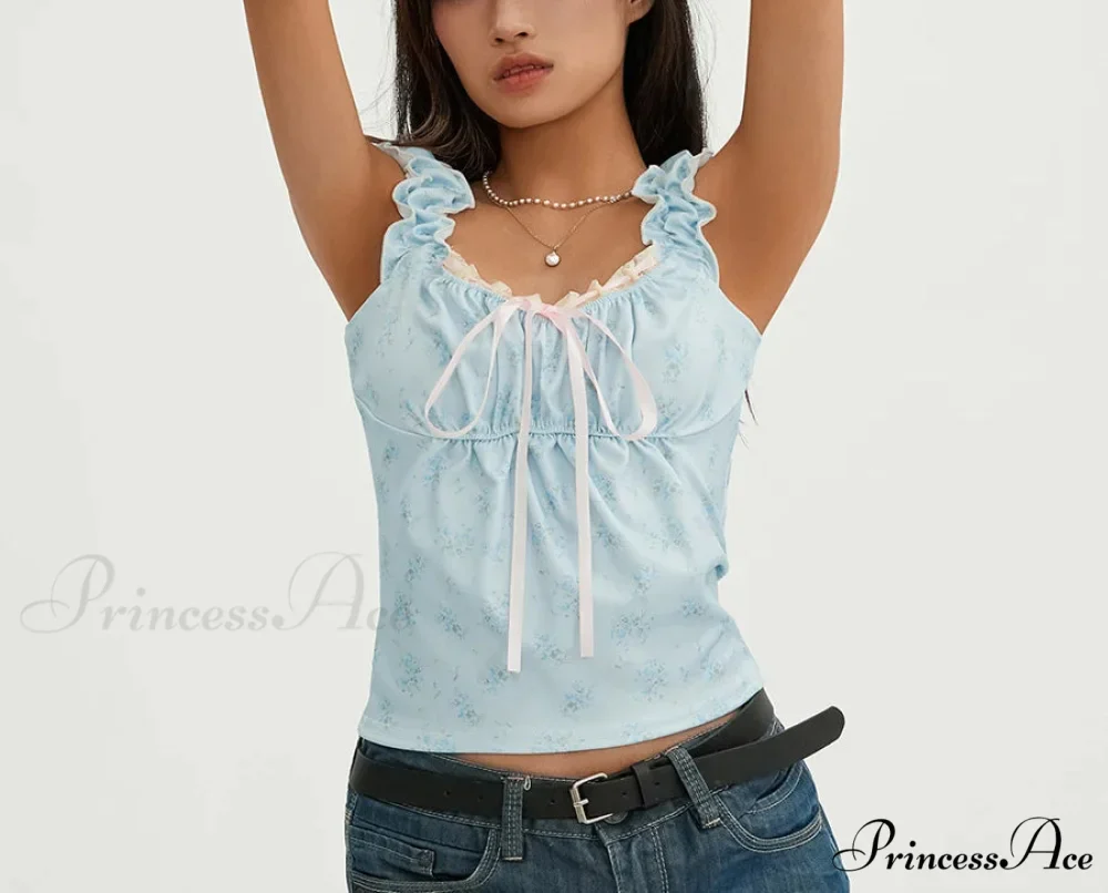 Flower Lace Patchwork Sleeveless Fitted Club Crop Vest - Image 5