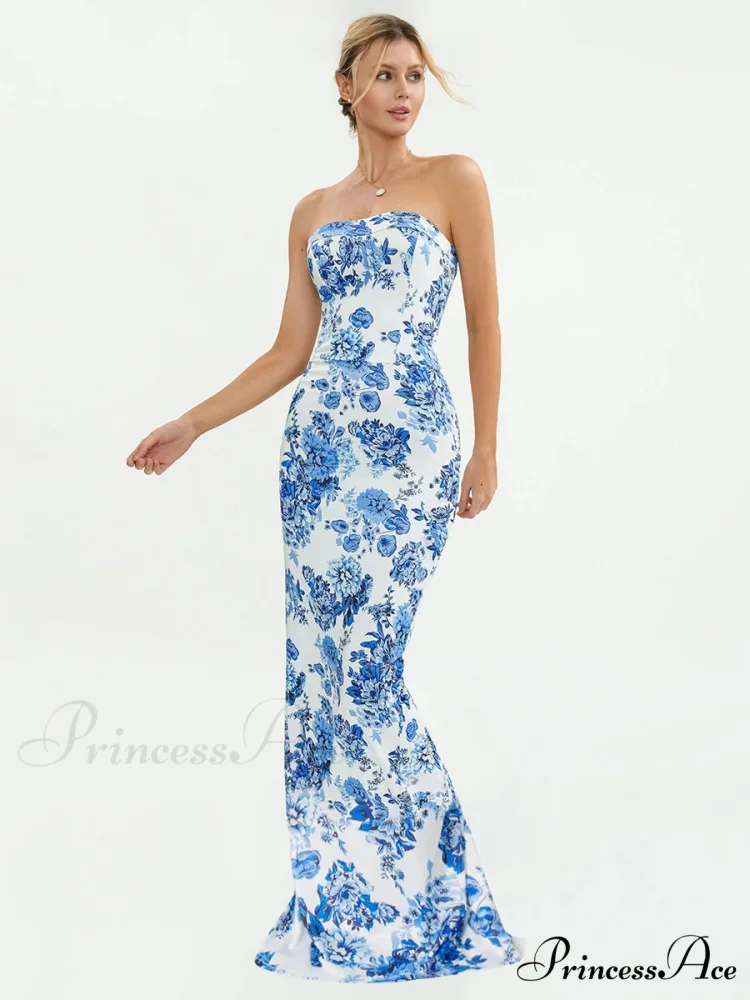 Flower Off-Shoulder Tube Bandeau Slit Bodycon Beach Vacation Flower Dress - Image 6