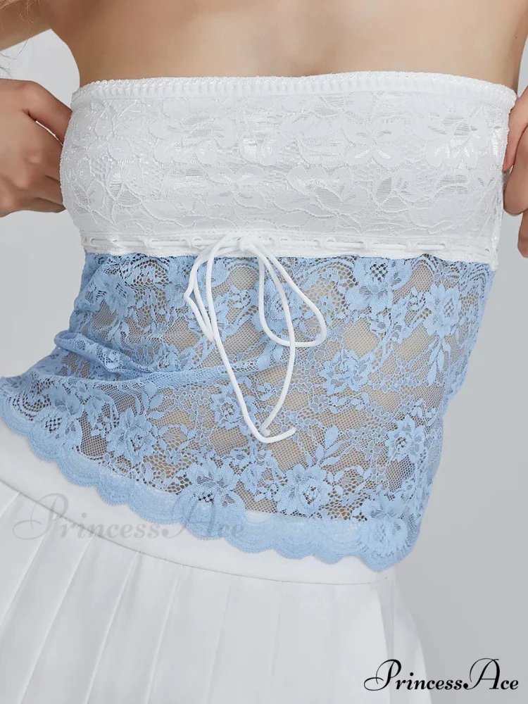 Flower Patchwork Bow Tie Front Off-shoulder Bandeau Top - Image 2