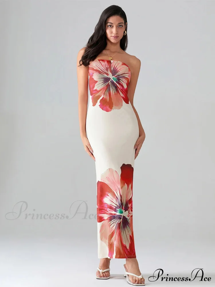 Flower Pattern Bandeau Strapless Wrap Flower Dress - Image 6