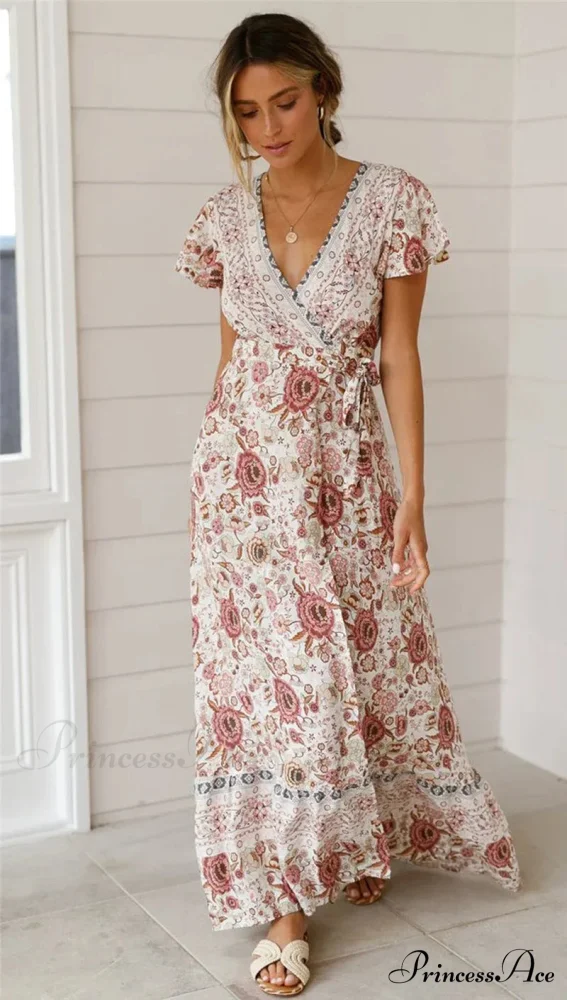 Flower Pattern Bat Sleeve Belts Wrap Long Boho Cover-ups - Image 5