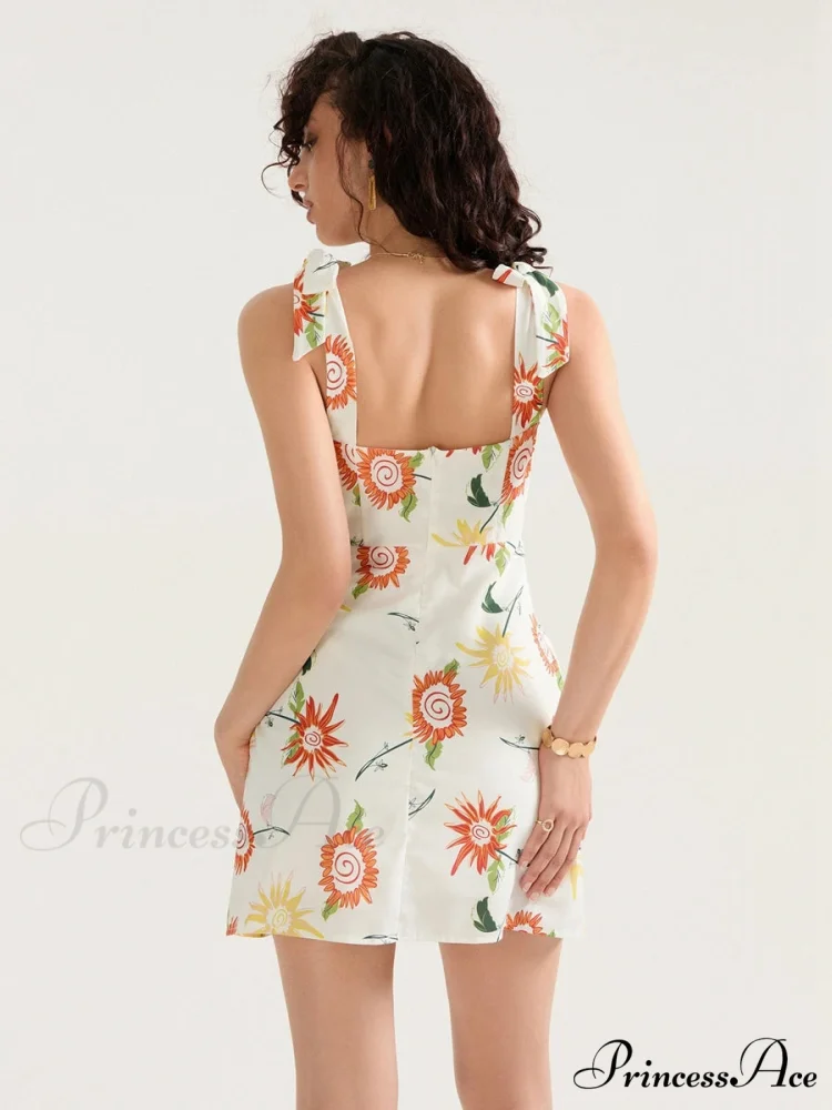 Flower Pattern Bound Shoulder Open Back Sleeveless Mini Holiday Flower Dress - Image 3