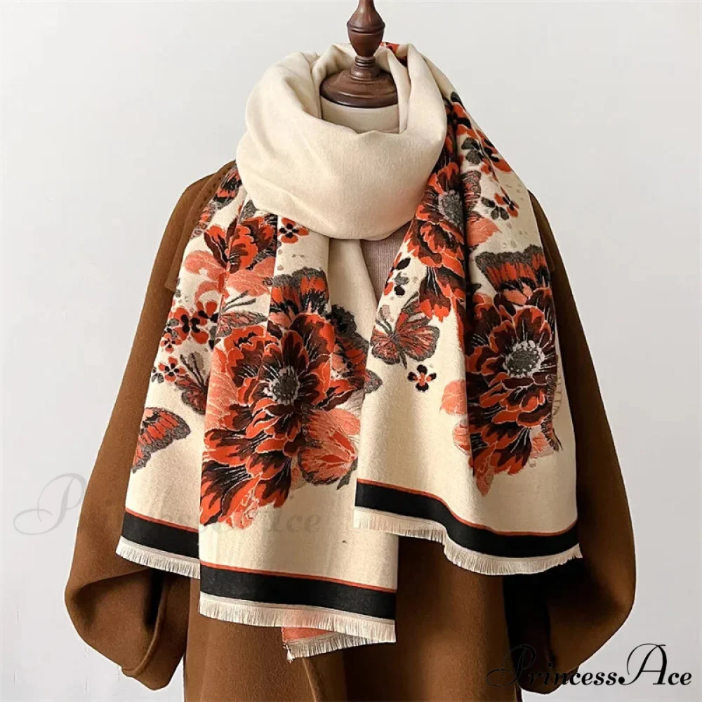 Flower Pattern Cozy Cashmere Winter Scarf - Image 2