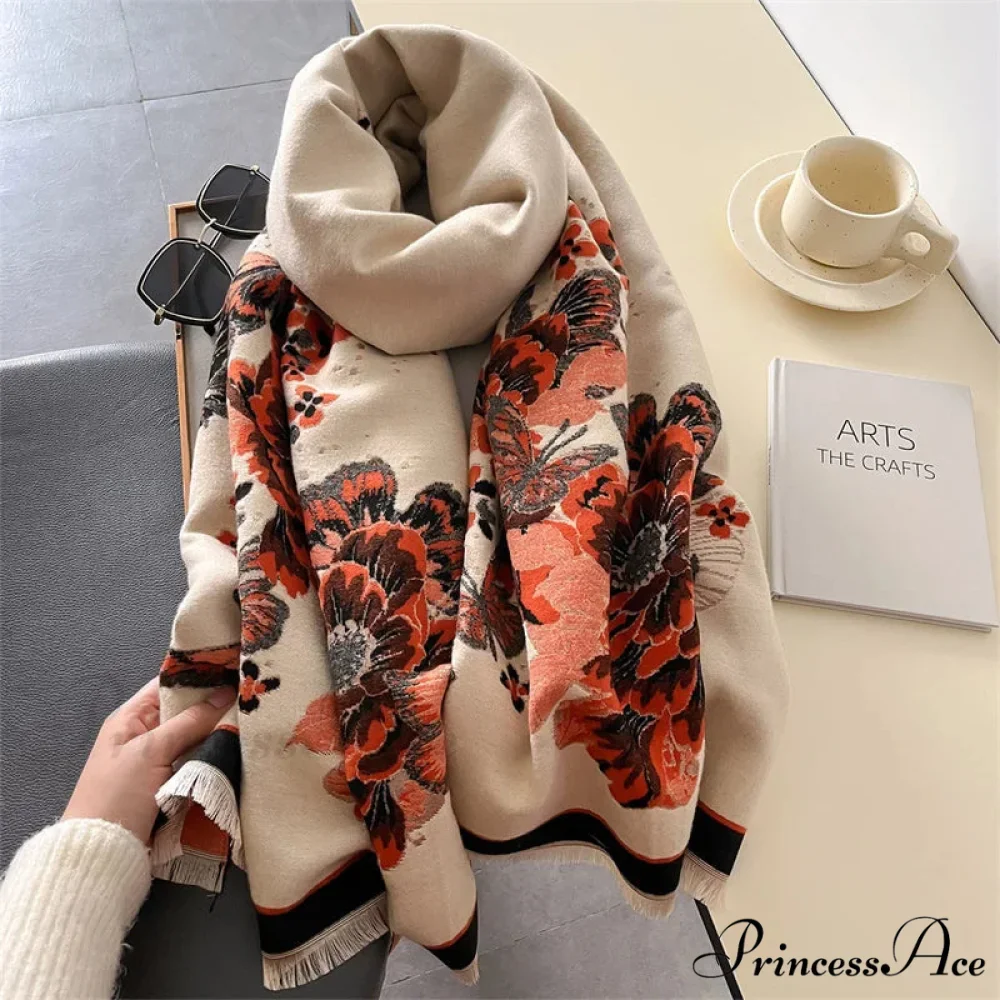 Flower Pattern Cozy Cashmere Winter Scarf - Image 3