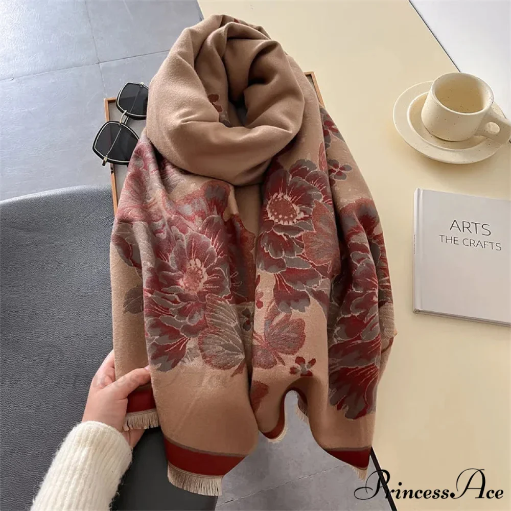 Flower Pattern Cozy Cashmere Winter Scarf - Image 5