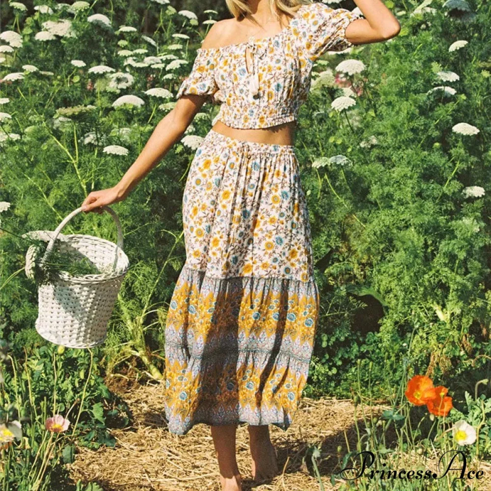 Flower Pattern Cultural Seaside Hippie Rayon Skirt - Image 4