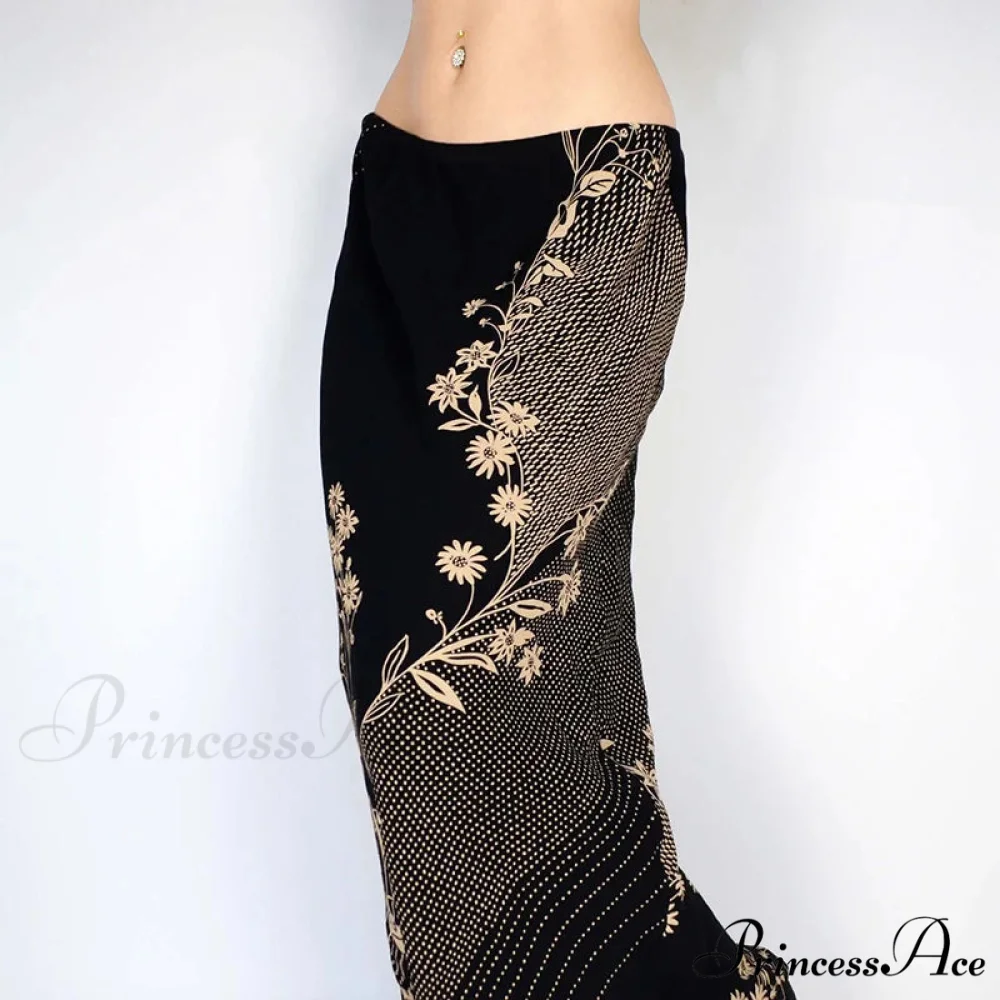 Flower Pattern Extended Vintage Shortened Decline Straight Medium Skirt - Image 2