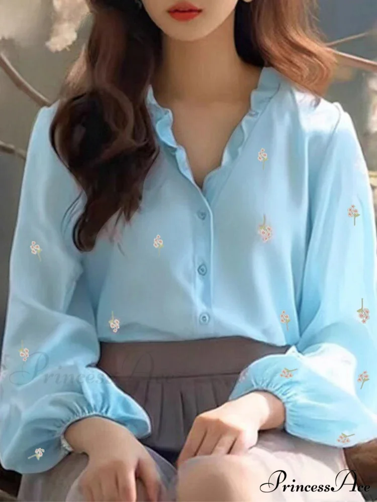 Flower Pattern Frilled Neck Blouse Informal Tunic - Image 2