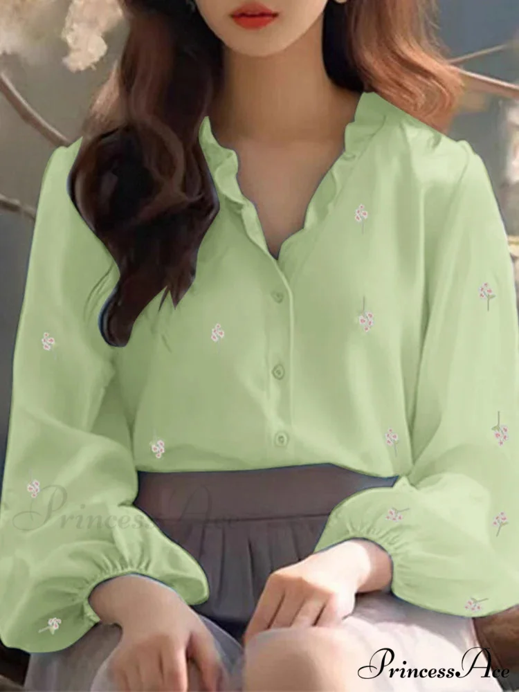 Flower Pattern Frilled Neck Blouse Informal Tunic - Image 3