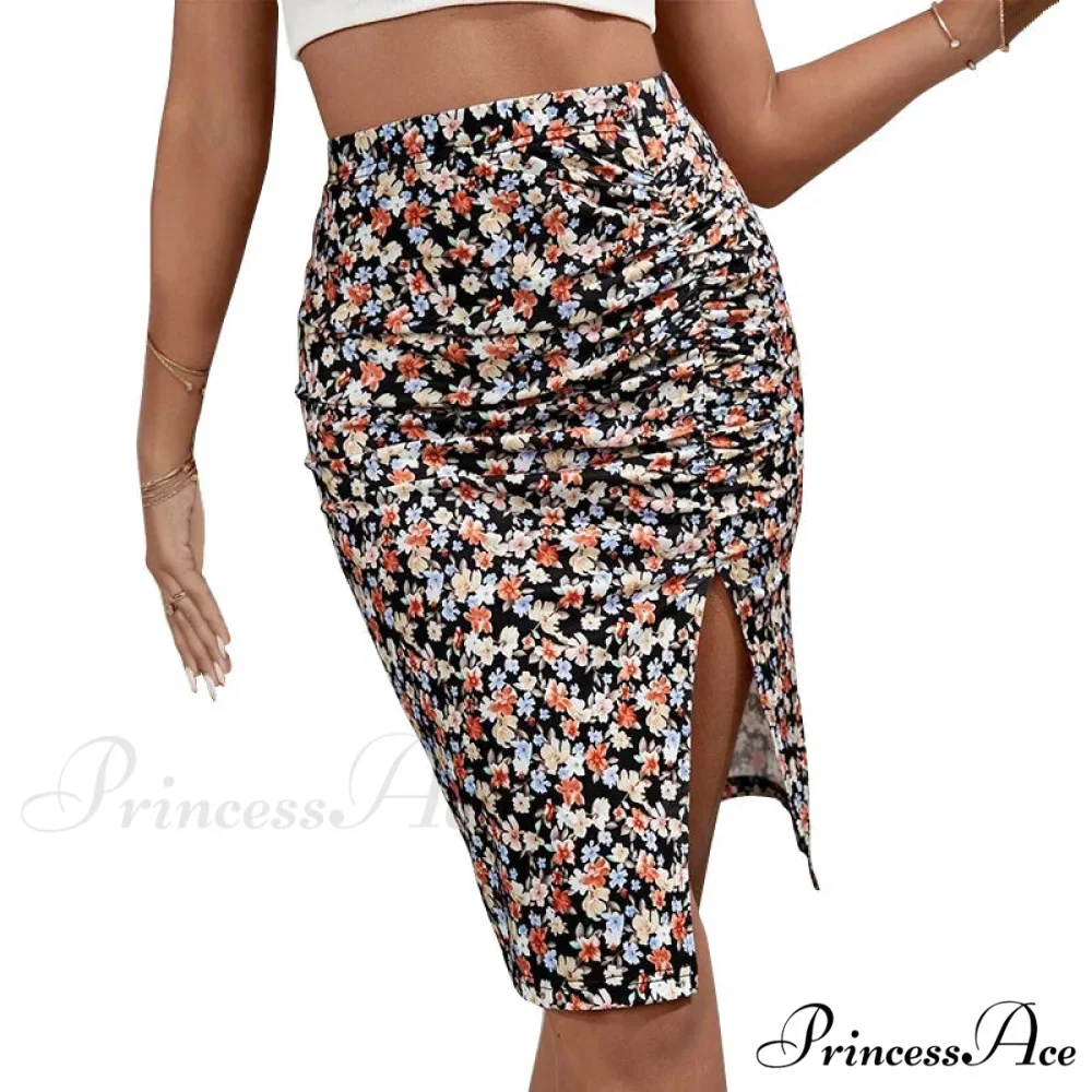 Flower Pattern High Waist Trim Fit Stylish Summer Skirt - Image 6