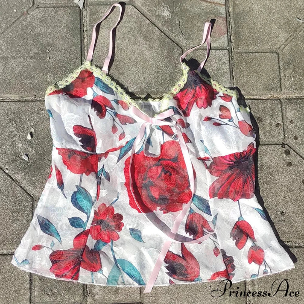 Flower Pattern Lace Fasten Sheer Midriff Top - Image 4