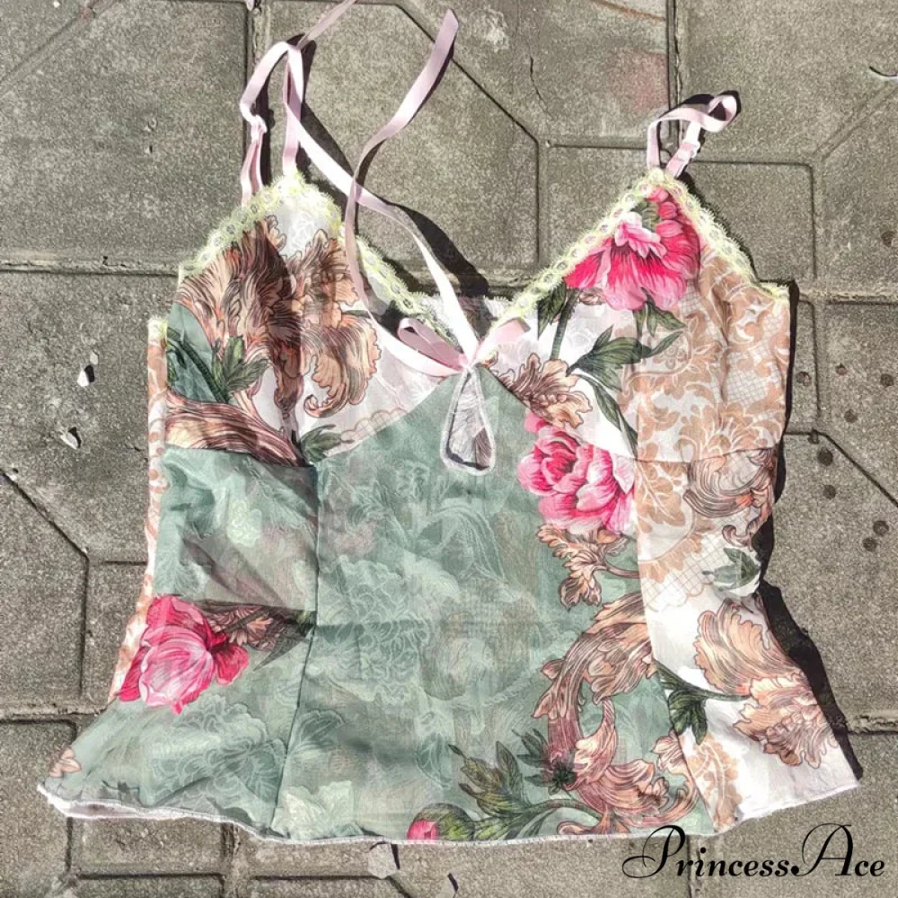 Flower Pattern Lace Fasten Sheer Midriff Top - Image 5