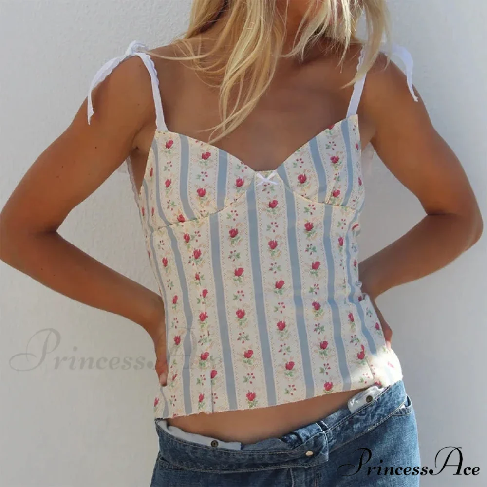 Flower Pattern Lace-Up Open-Back Fairycore Crop Top - Image 2