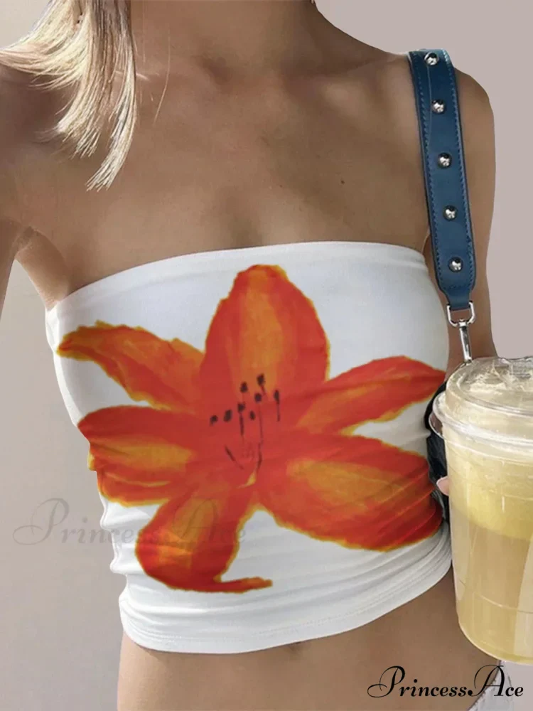 Flower Pattern Open-Back Sleeveless Cropped Bandeau Top - Image 2