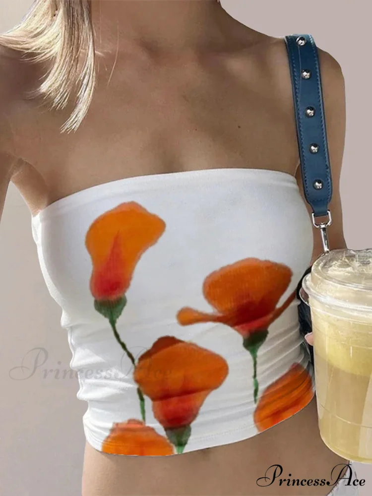Flower Pattern Open-Back Sleeveless Cropped Bandeau Top - Image 3