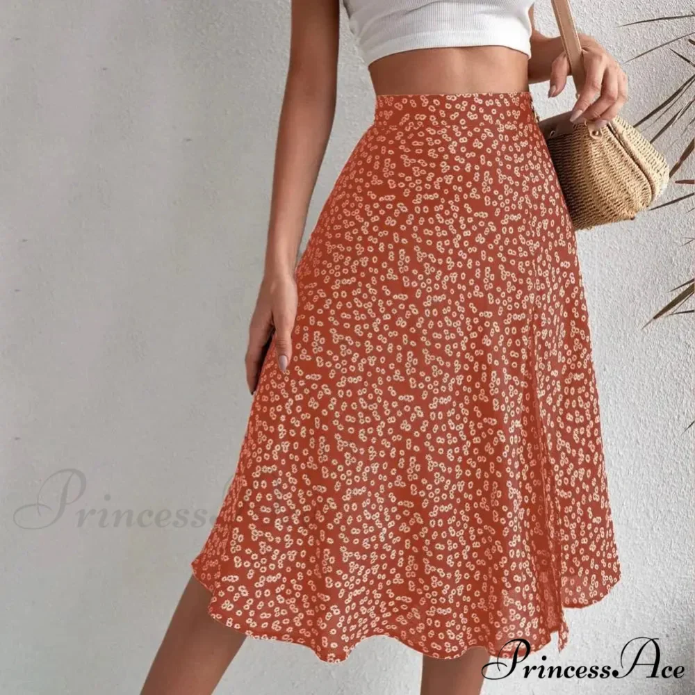 Flower Pattern Opening Flared High Rise Flowy Skirt - Image 3