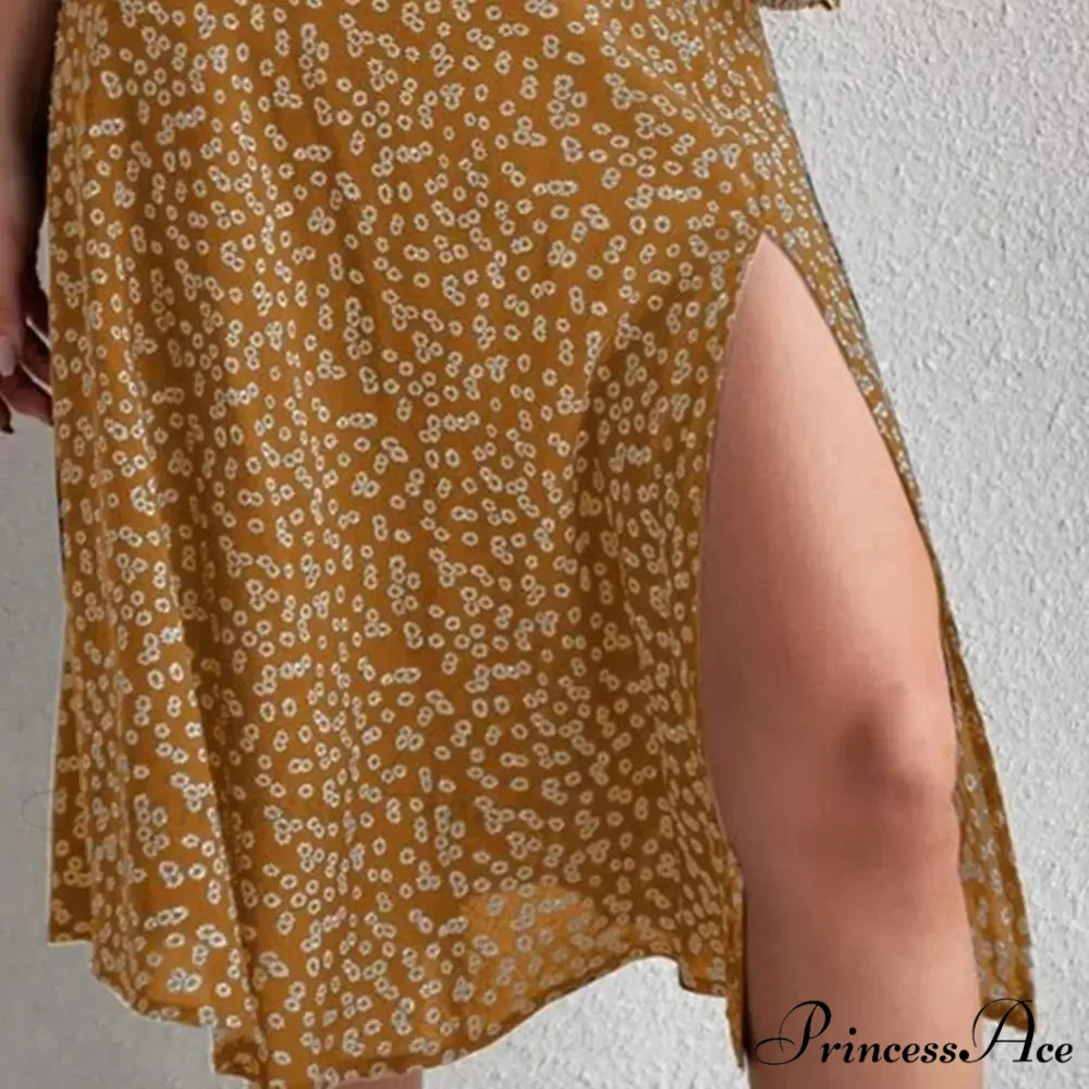 Flower Pattern Opening Flared High Rise Flowy Skirt - Image 4