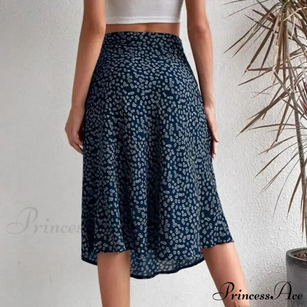 Flower Pattern Opening Flared High Rise Flowy Skirt - Image 5