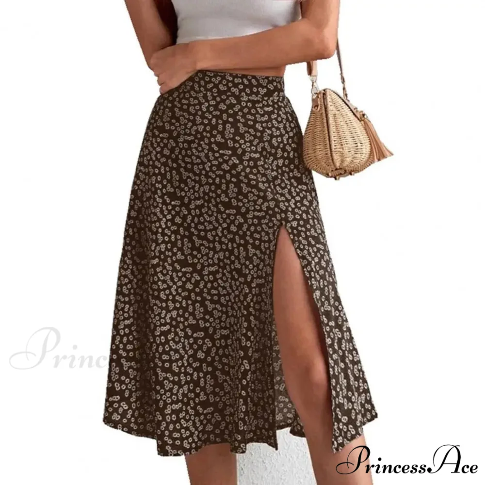 Flower Pattern Opening Flared High Rise Flowy Skirt - Image 6