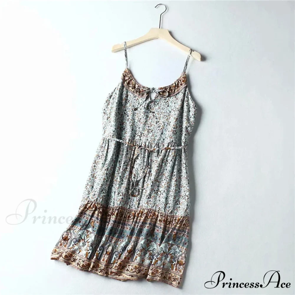 Flower Pattern Sleeveless Summery Rayon Mini Boho Dress - Image 2