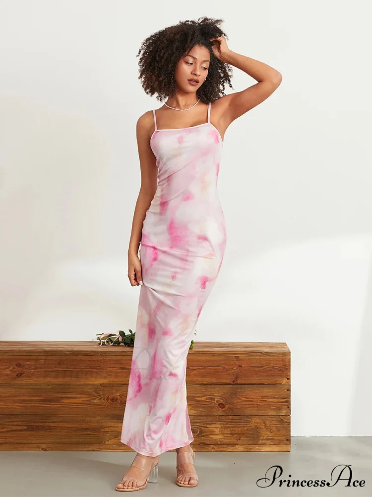 Flower Pattern Spaghetti Strap Body-Hugging Wrap Slip Sundress Flowered Dress - Image 2