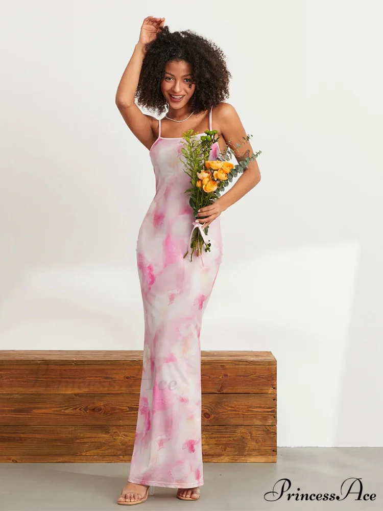 Flower Pattern Spaghetti Strap Body-Hugging Wrap Slip Sundress Flowered Dress - Image 3