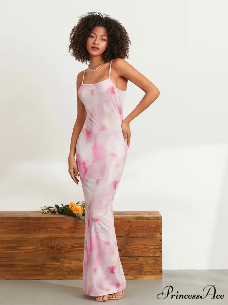 Flower Pattern Spaghetti Strap Body-Hugging Wrap Slip Sundress Flowered Dress - Image 4