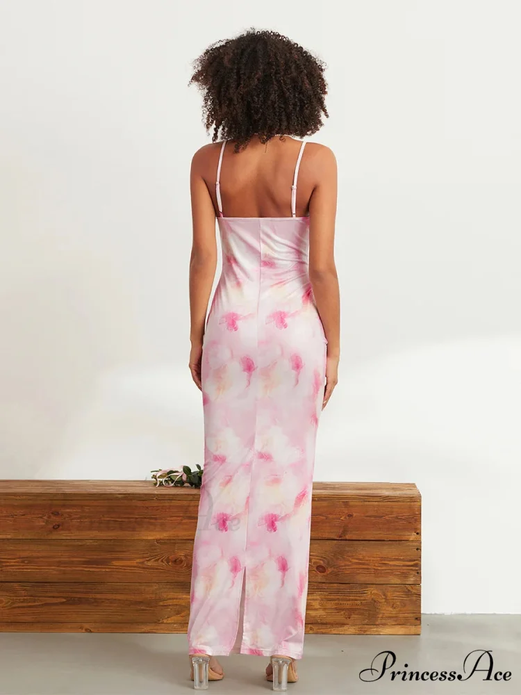 Flower Pattern Spaghetti Strap Body-Hugging Wrap Slip Sundress Flowered Dress - Image 5