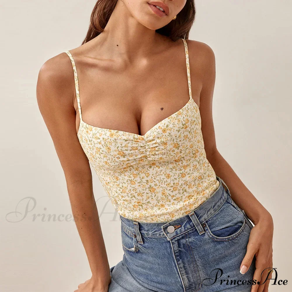Flower Pattern Sweetheart Neck Gathered Spaghetti Strap Camisole - Image 4
