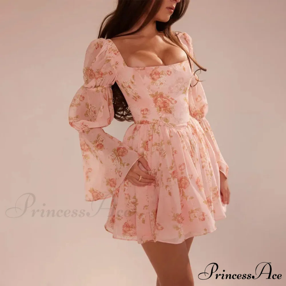 Flower Pattern Waist Wrap A-line Holiday Dress - Image 6