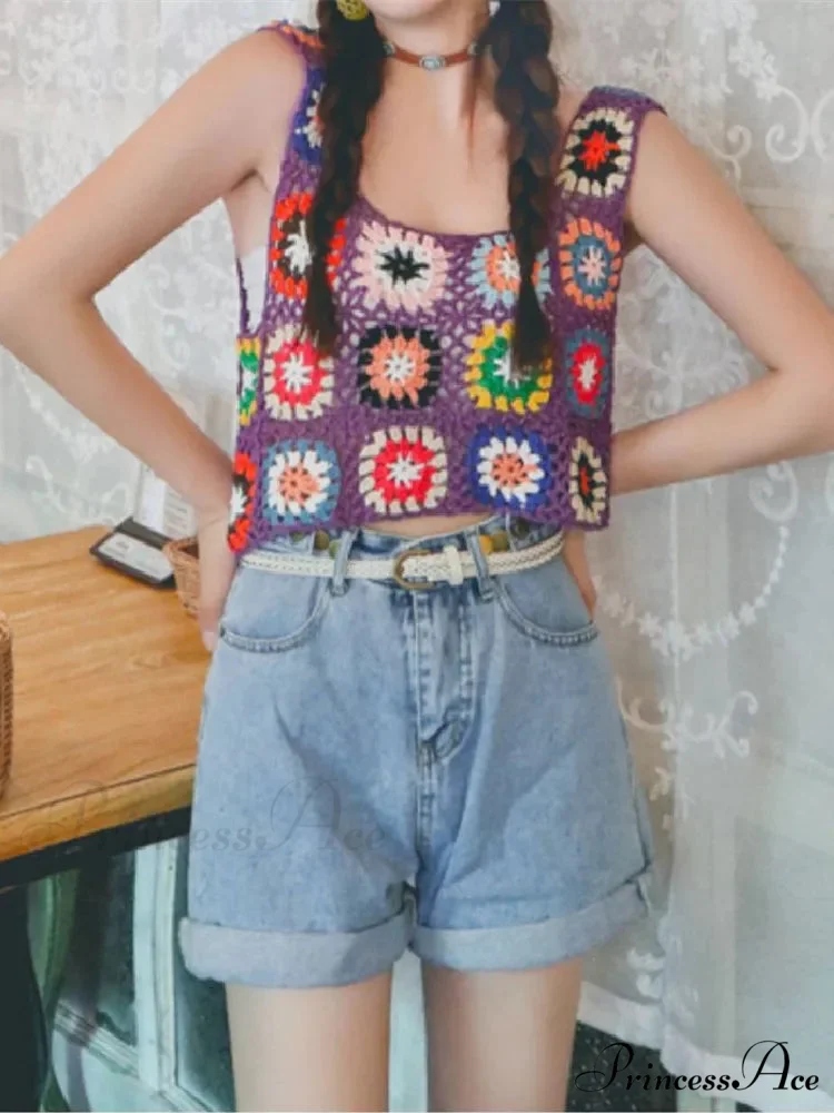Flower Patterned Empty Crochet Knitted Crop Top - Image 5