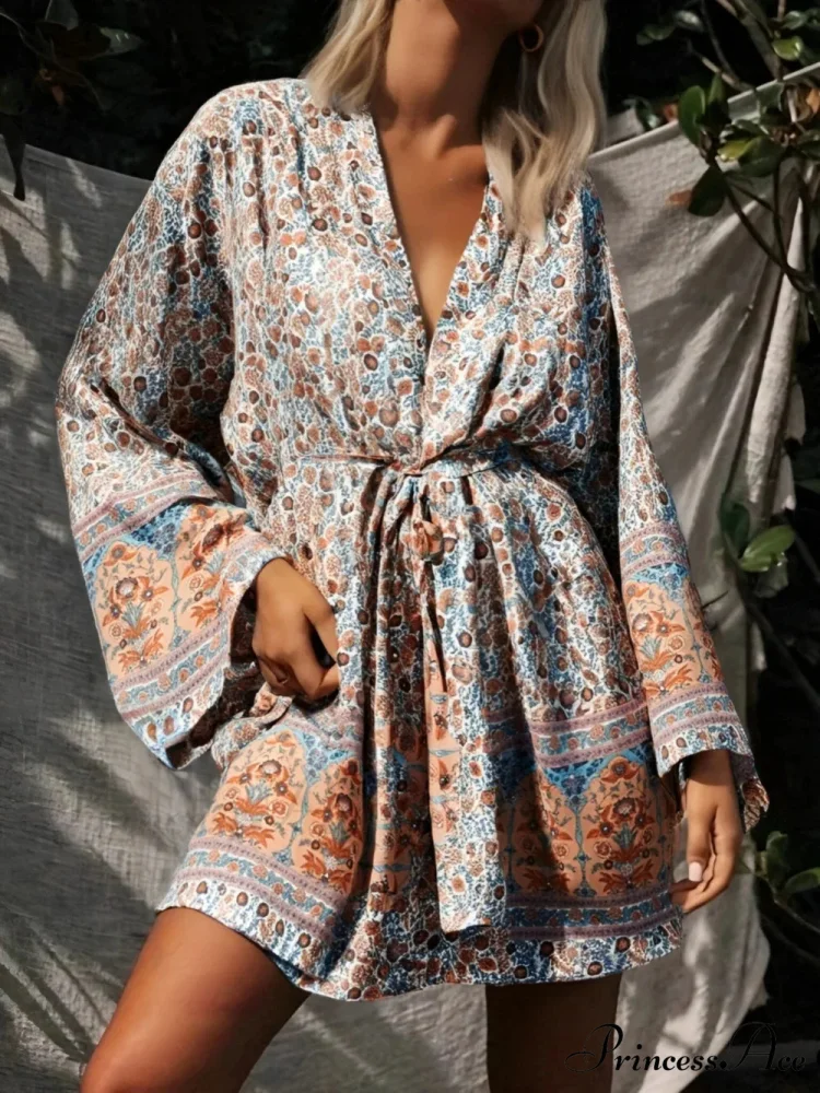 Flower Sashes Bohemian Kimono Swimsuit Cover-up - Image 2