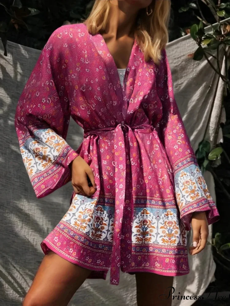 Flower Sashes Bohemian Kimono Swimsuit Cover-up - Image 3