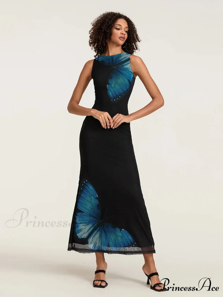 Flower Sleeveless Bodycon Back Hollowed Lacing Tank Celebration Flower Dress - Image 2