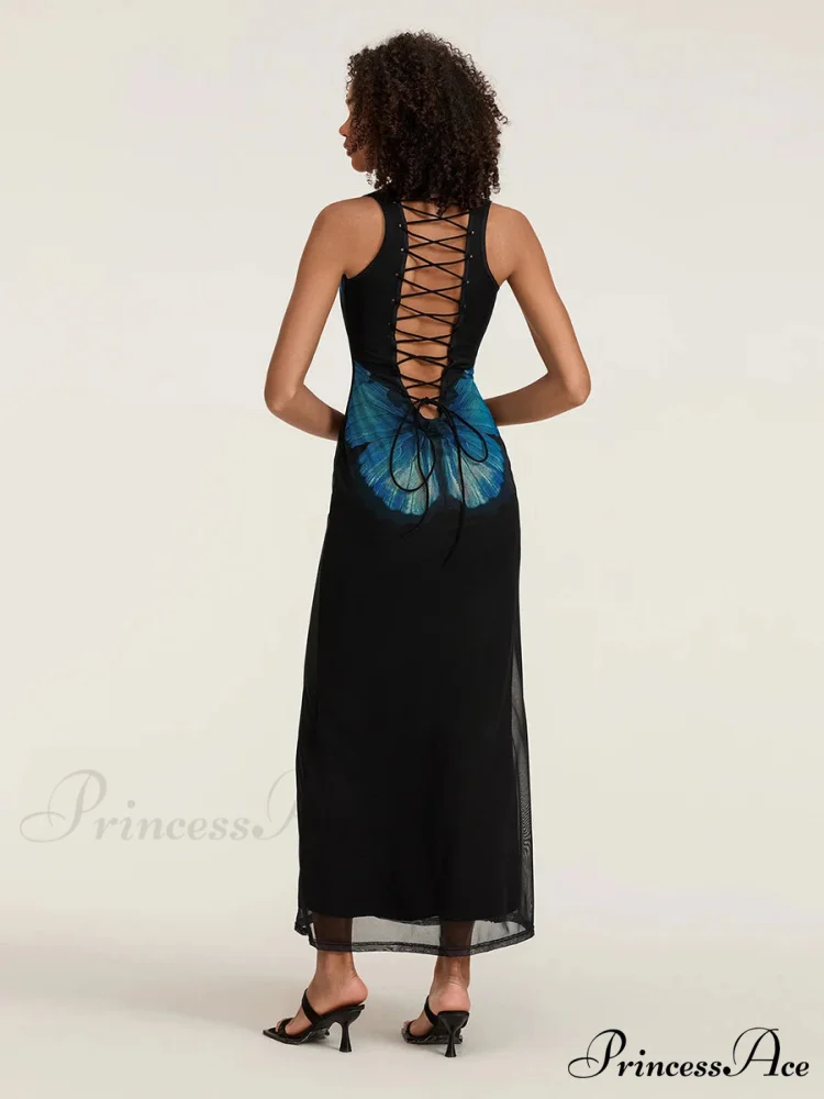 Flower Sleeveless Bodycon Back Hollowed Lacing Tank Celebration Flower Dress - Image 3